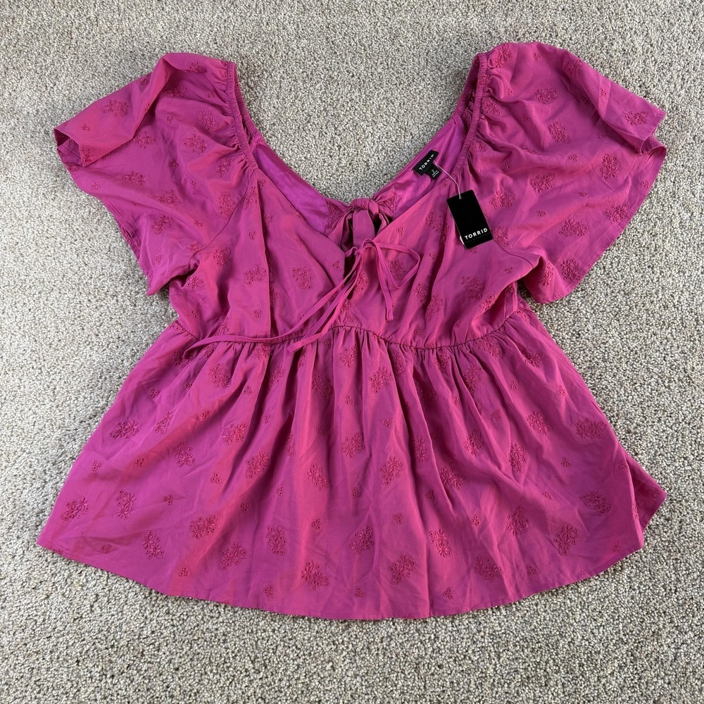 torrid Magenta Floral Embroidered Peasant Blouse